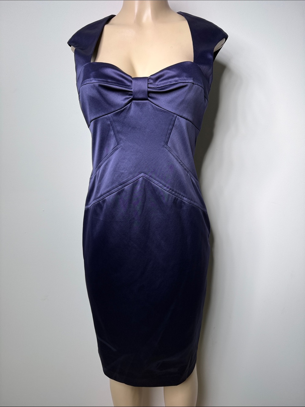 Nine West Deep Navy Satin Bow-Accent Midi Dress